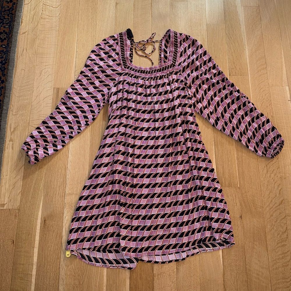 Anthropologie Maeve Pink and Black Geometric Dress